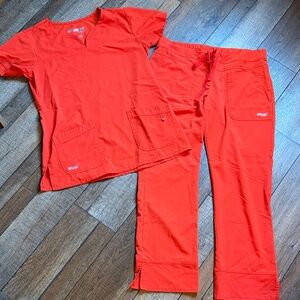Bright Orange/red Scrub Set